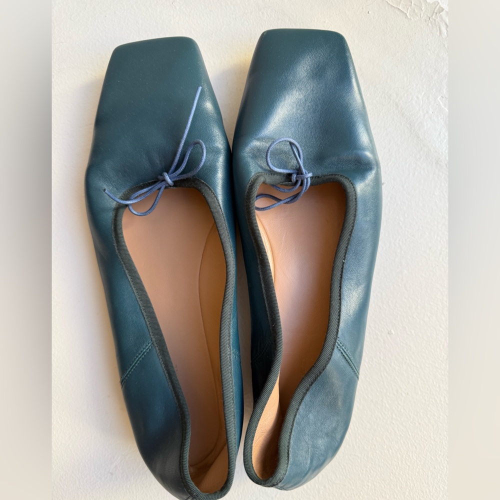 Mansur Gavriel Square Toe Ballerina Ballet Shoes dark green